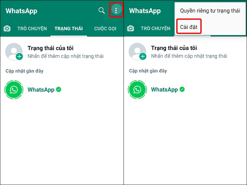 Nhấn vào biểu tượng Ba chấm và chọn Cài đặt