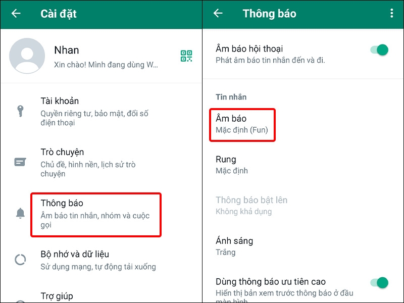 Nhấn vào Thông báo và chọn Âm báo