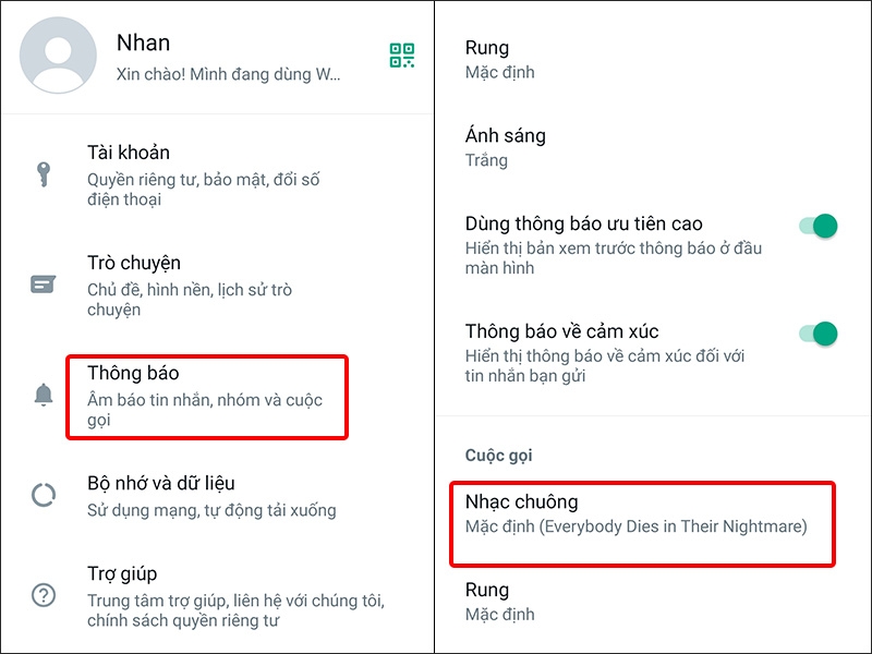 Nhấn vào Thông báo và chọn Nhạc chuông