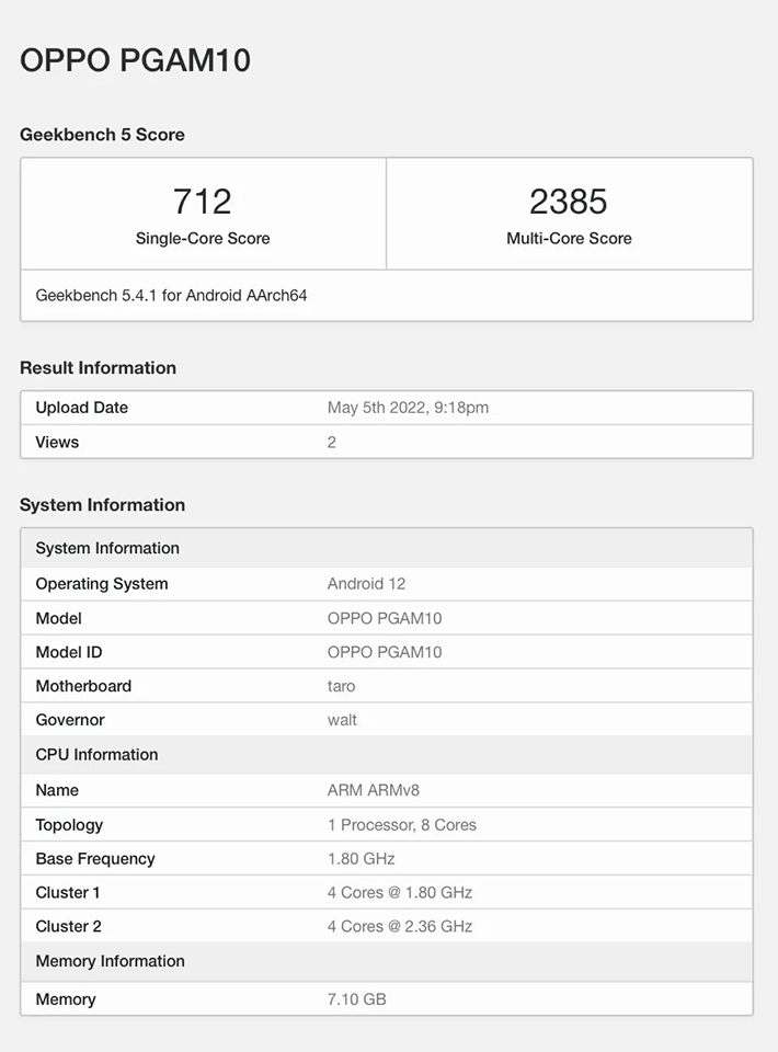 OPPO Reno8 lộ cấu hình trên Geekbench OPPO Reno8 lộ cấu hình trên Geekbench