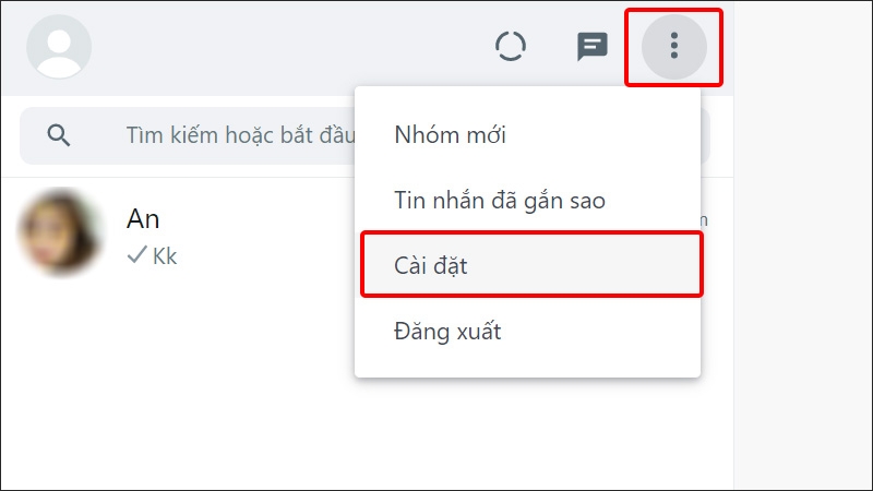 Nhấn vào dấu Ba chấm và chọn Cài đặt