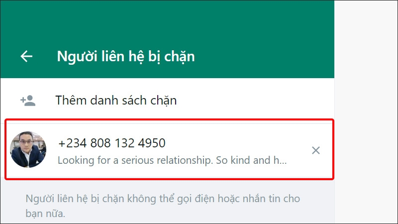 Chọn Liên hệ muốn bỏ chặn