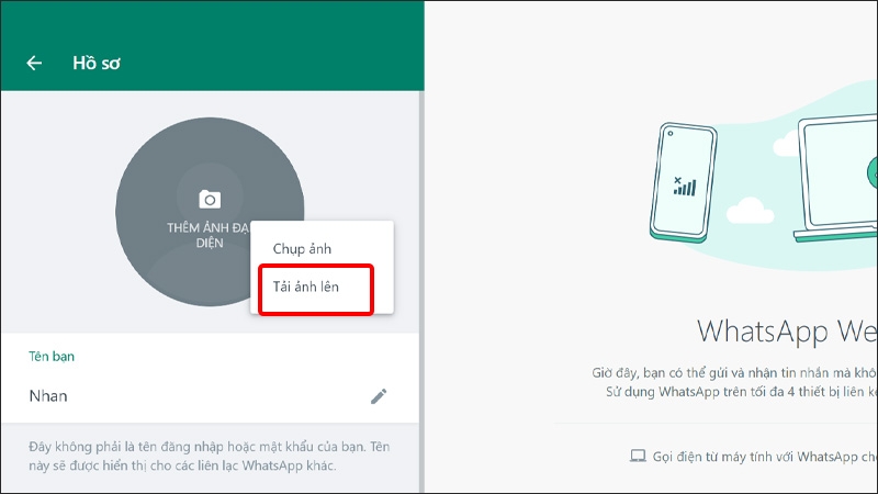 Chọn hình thức cập nhật ảnh đại diện