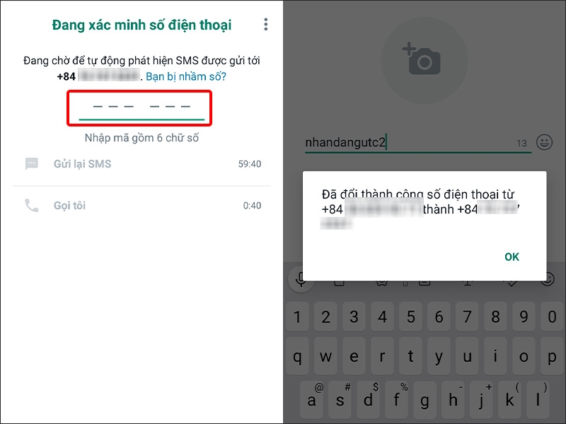 Nhập Mã xác minh được gửi về số điện thoại của bạn