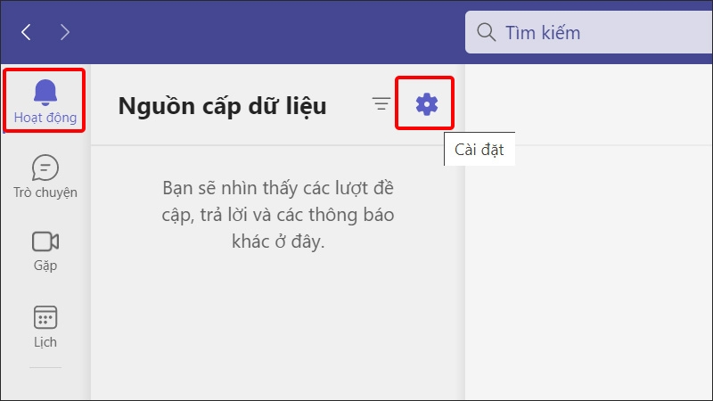 Click chuột vào tab Hoạt động và chọn Cài đặt