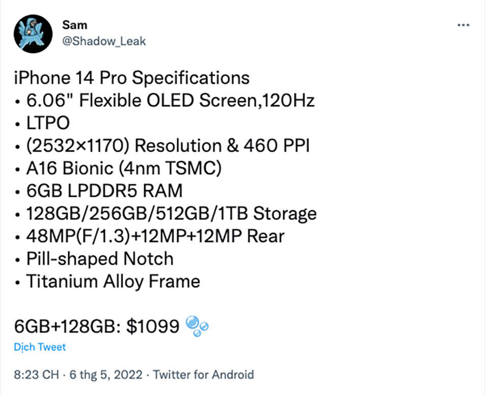 Cấu hình iPhone 14 Pro Cấu hình iPhone 14 Pro