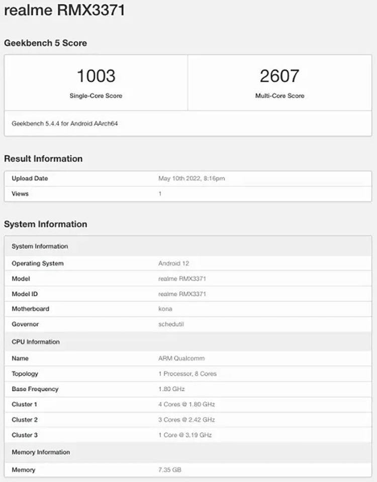 Realme GT Neo 3T xuất hiện trên Geekbench (ảnh 1) Realme GT Neo 3T xuất hiện trên Geekbench (ảnh 1)