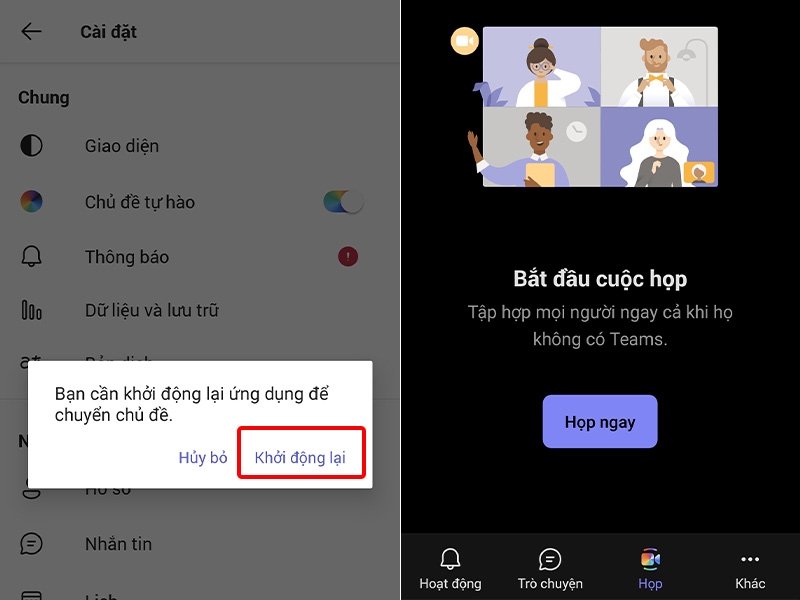 Nhấn Khởi động lại để áp dụng thay đổi