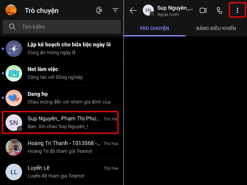 Nhấn vào Liên hệ mà bạn muốn chặn và nhấn vào biểu tượng Ba chấm