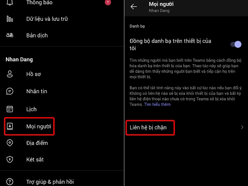 Nhấn vào Mọi người và chọn Liên hệ bị chặn