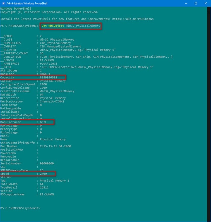Kiểm tra dung lượng RAM - Command prompt 4