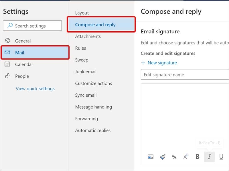 Click chuột vào tab Mail và chọn Compose And Reply