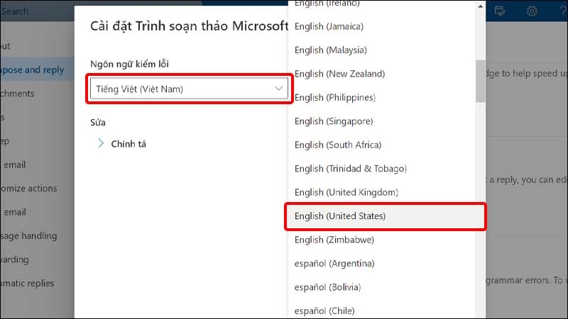 Chọn Ngôn ngữ mà bạn muốn kiểm tra chính tả