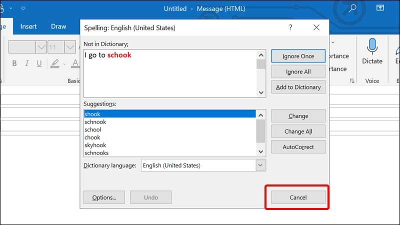 Nhấn vào nút Cancel để hoãn gửi email Outlook