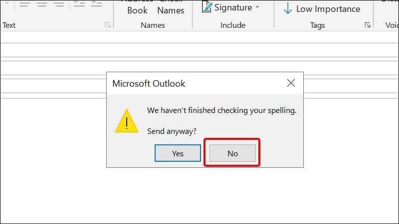 Nhấn No để không gửi email