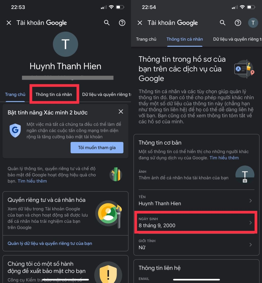 Cách thay đổi ngày tháng năm sinh trên Gmail 2