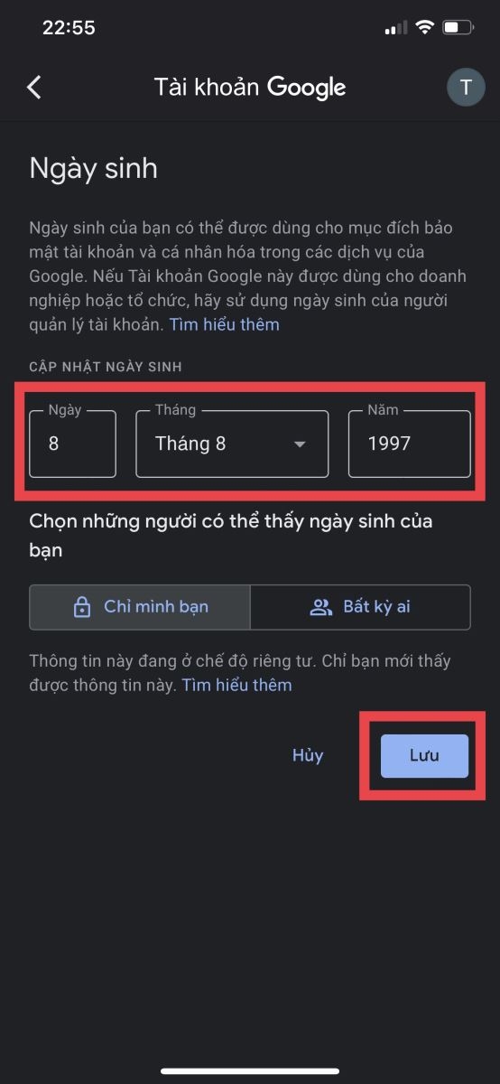 Cách thay đổi ngày tháng năm sinh trên Gmail 3