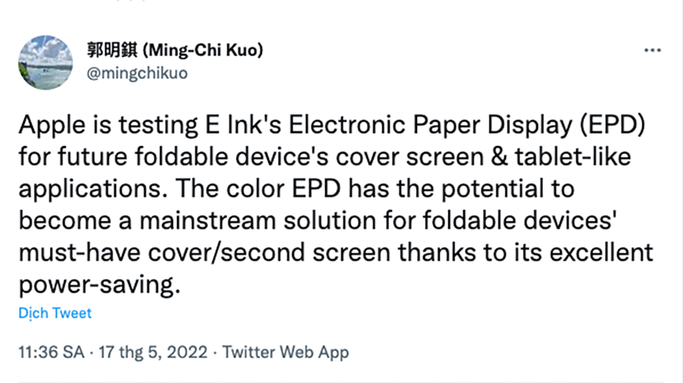 Apple thử nghiệm công nghệ màn hình E-Ink màu cho iPhone và iPad màn hình gập