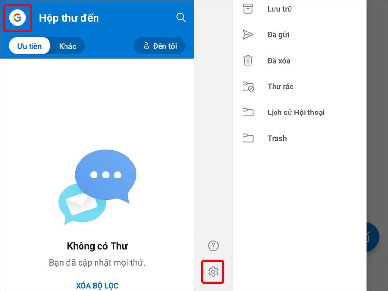 Nhấn vào biểu tượng Tài khoản và chọn Cài đặt
