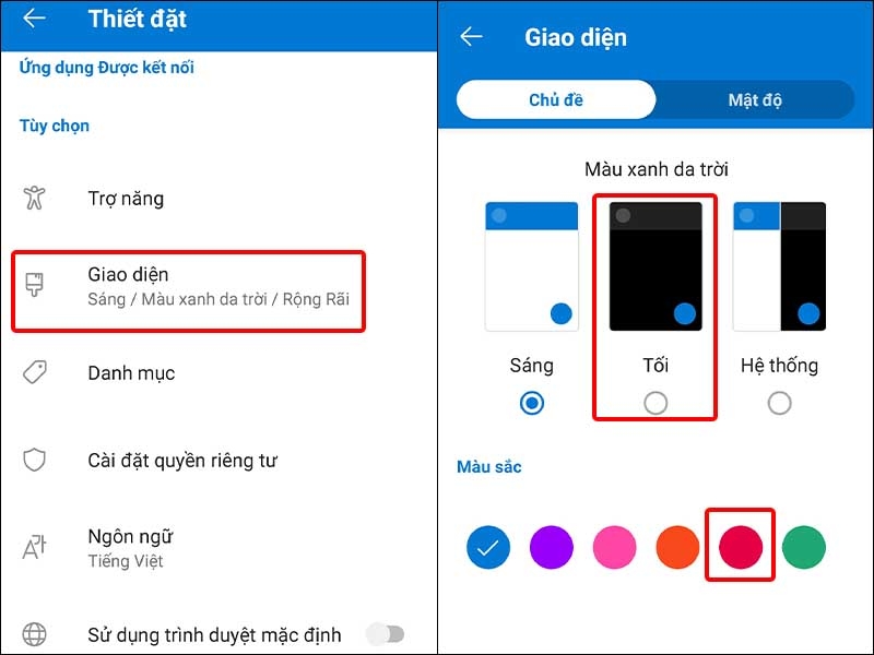 Nhấn vào Giao diện và chọn Giao diện mà bạn muốn sử dụng