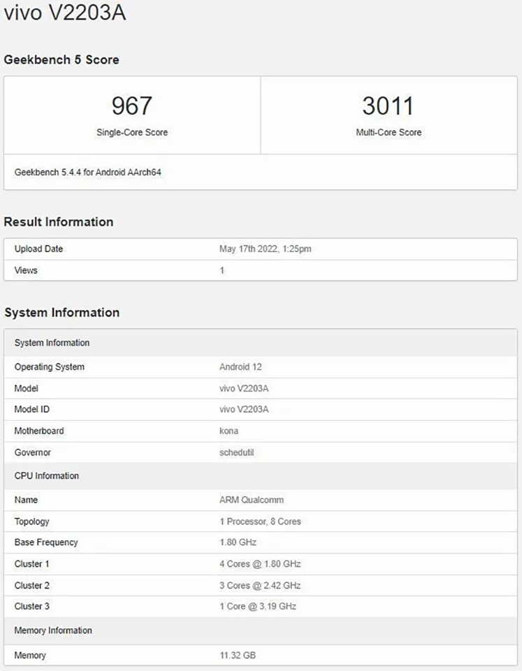 Vivo S15 Pro lộ diện trên Geekbench
