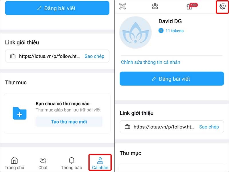 Nhấn vào Cá nhân và chọn Cài đặt