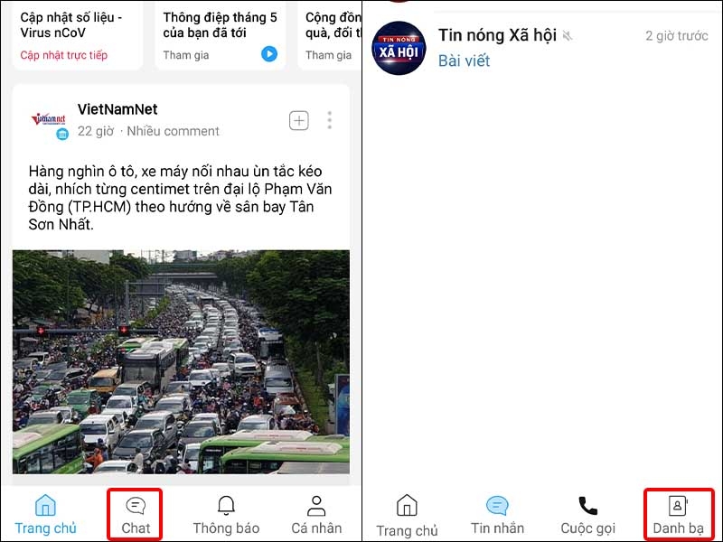 Nhấn vào Chat và chọn Danh bạ