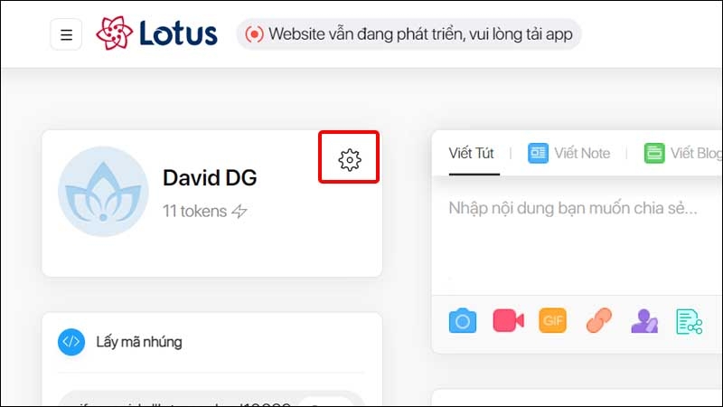 Nhấn vào biểu tượng Cài đặt