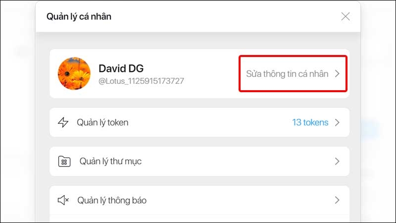Chọn Sửa thông tin cá nhân