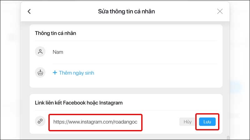 Dán link liên kết của bạn vào ô và chọn Lưu