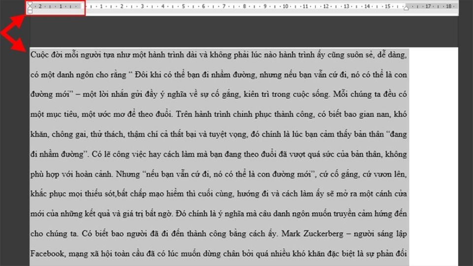 Kéo ký tự sang bên phải đến khi hết trang giấy