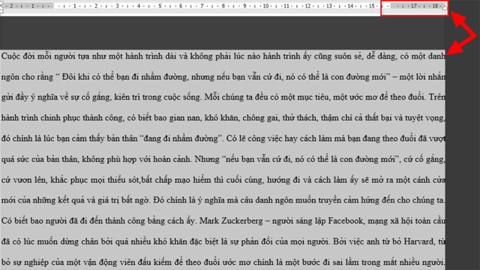 Kéo ký tự sang bên trái đến khi hết trang giấy