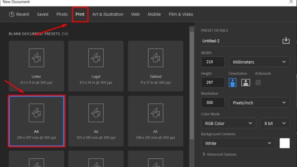 Nhấn chọn mục A4