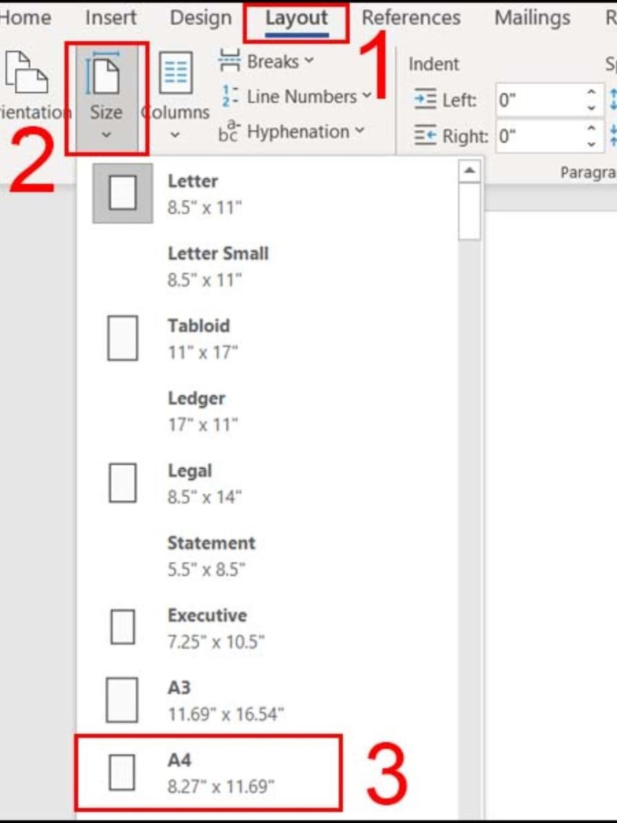 Tùy chọn size thành khổ giấy A4