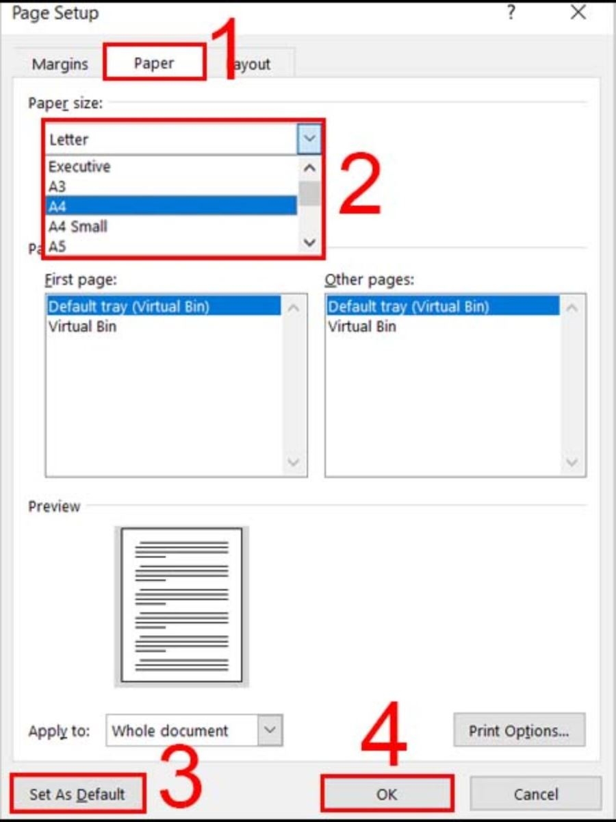 Nhấn mục Set as default