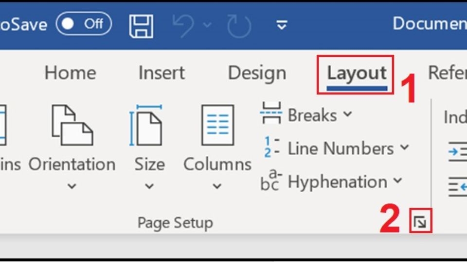 Chọn mũi tên nhỏ ở góc phải mục Page Setup