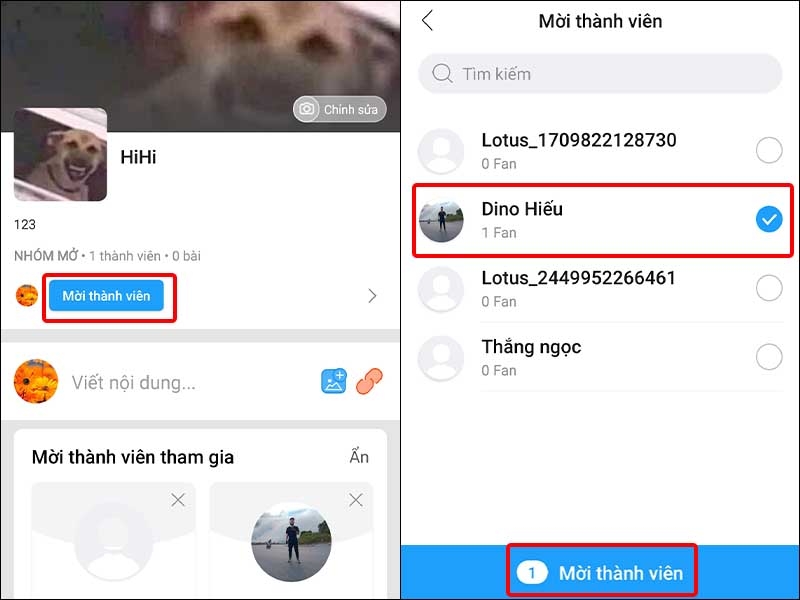 Mời thành viên tham gia nhóm