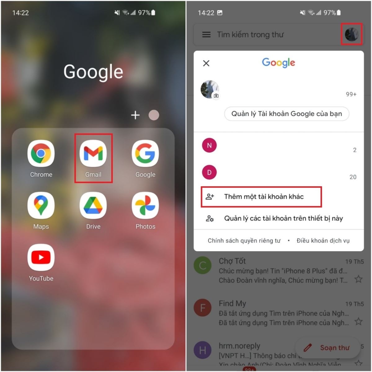 Cách đổi tài khoản Gmail trên điện thoại và trên máy tính (1)