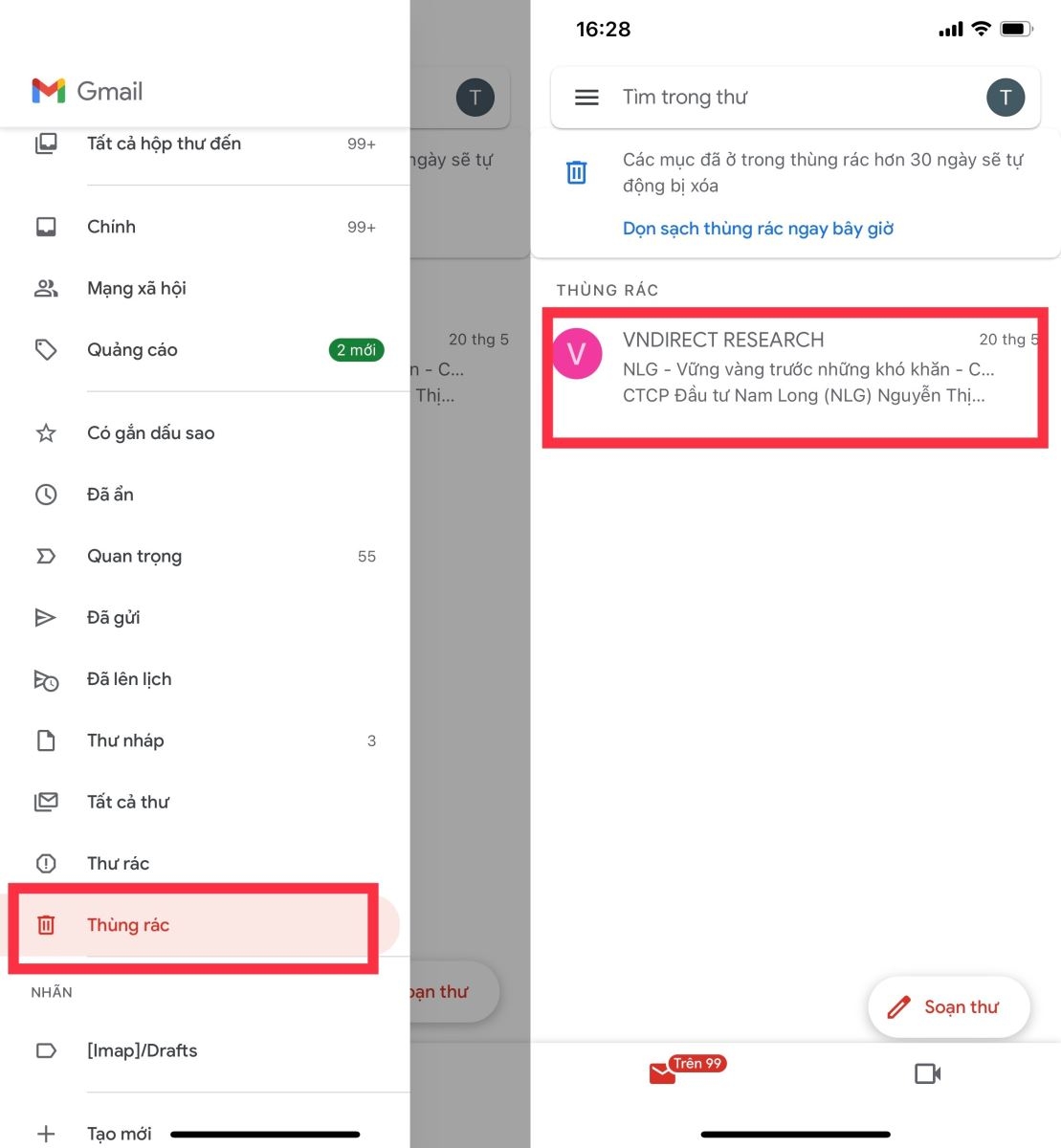 Thùng rác trong Gmail nằm ở đâu 8