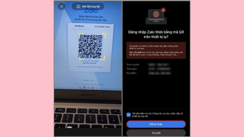 Quét mã QR và chọn Đăng nhập