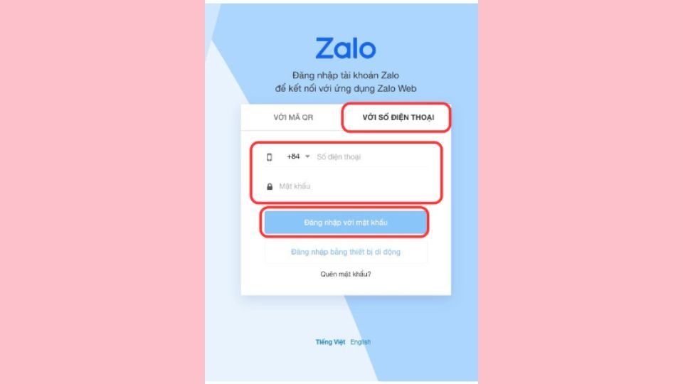 Đăng nhập Chat Zalo.me bằng số điện thoại