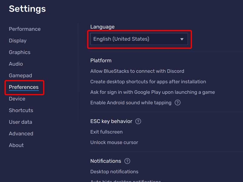 Vào tab Preferences và chọn Mũi tên đổ xuống