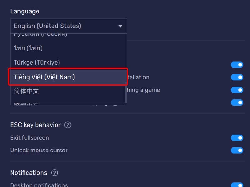 Chọn ngôn ngữ Tiếng Việt (Việt Nam)