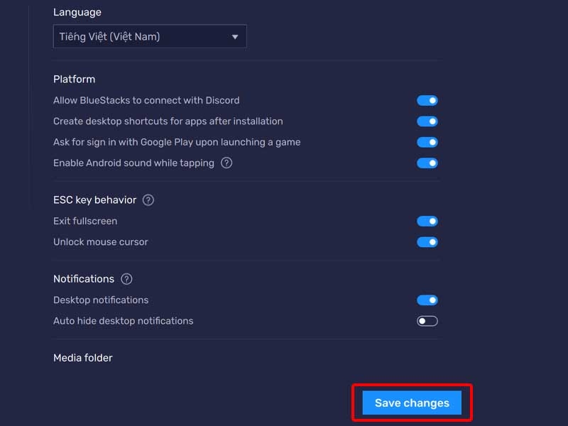 Nhấn Save changes để lưu và áp dụng thay đổi