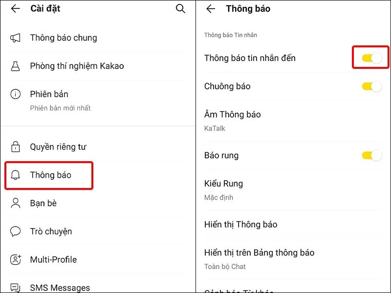 Nhấn vào Thông báo