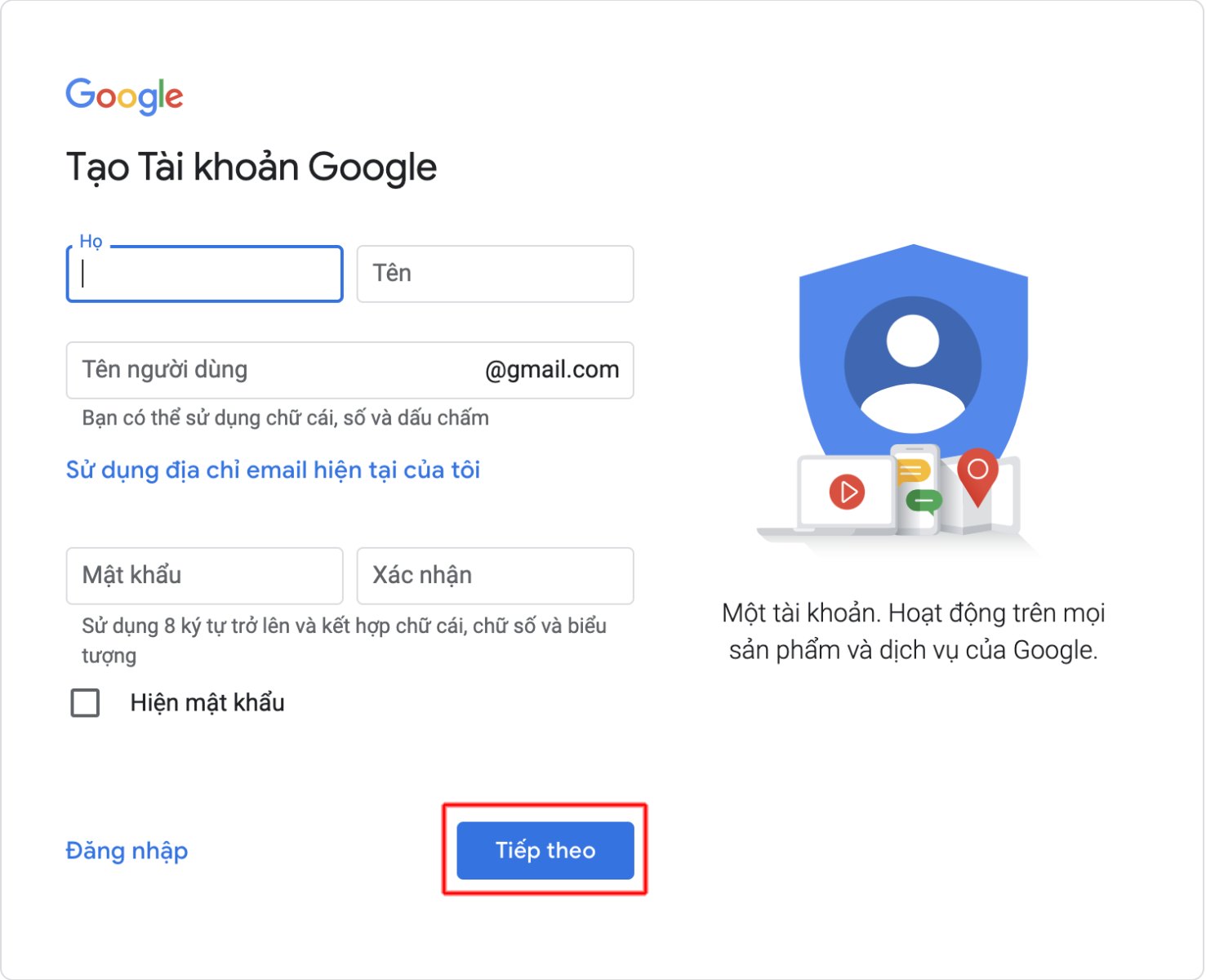 cách tạo tài khoản google meet 2