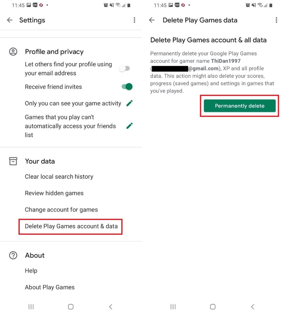 Cách xóa tài khoản game liên kết với Gmail 3