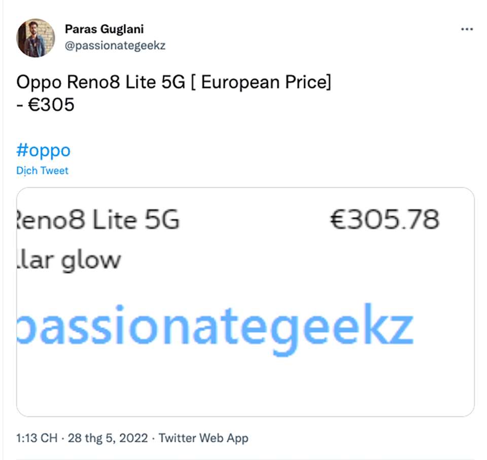 Thông tin Reno8 Lite