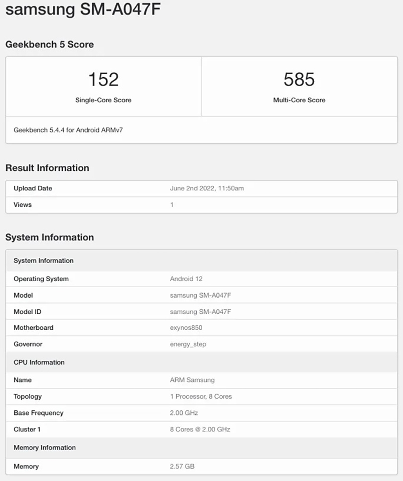 Samsung Galaxy A04s xuất hiện trên Geekbench với chip Exynos 850