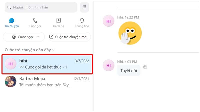 Nhấn vào Cuộc trò chuyện bạn muốn